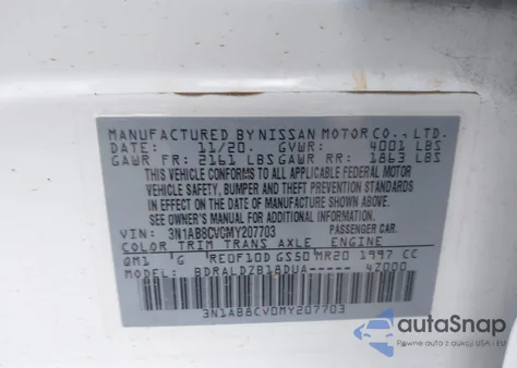2021 Nissan Sentra Sv Xtronic Cvt from USA, damaged, VIN 3N1AB8CV0MY207703